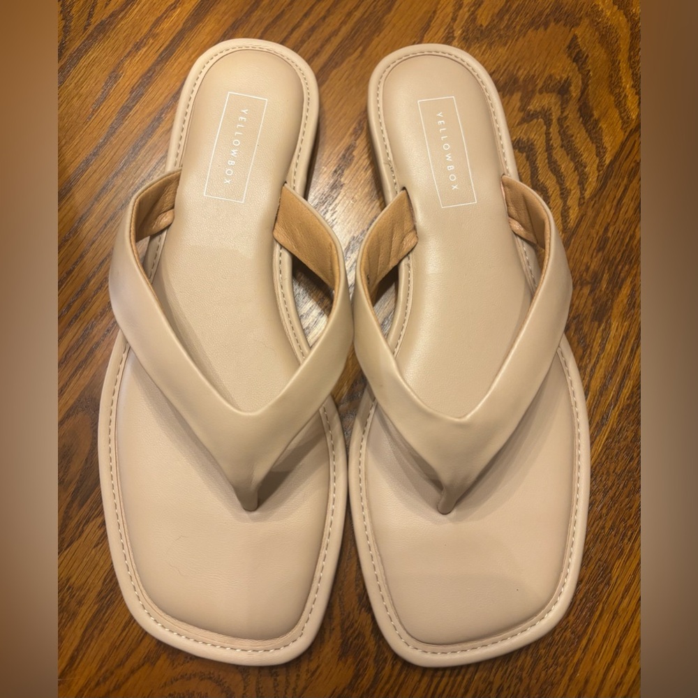Women’s 7.5 Yellow Box Sandals, New in box.